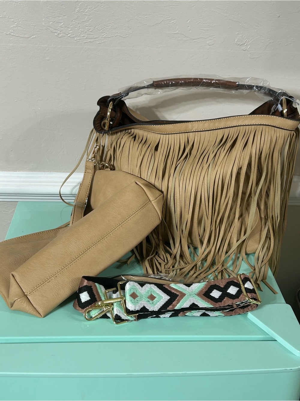NWT Calin Collection 2-In-1 Vegan Leather Fringe Purse W/Wristlet